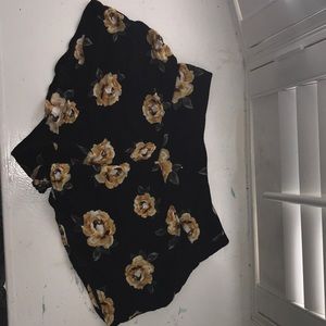 flowy black sunflower shorts